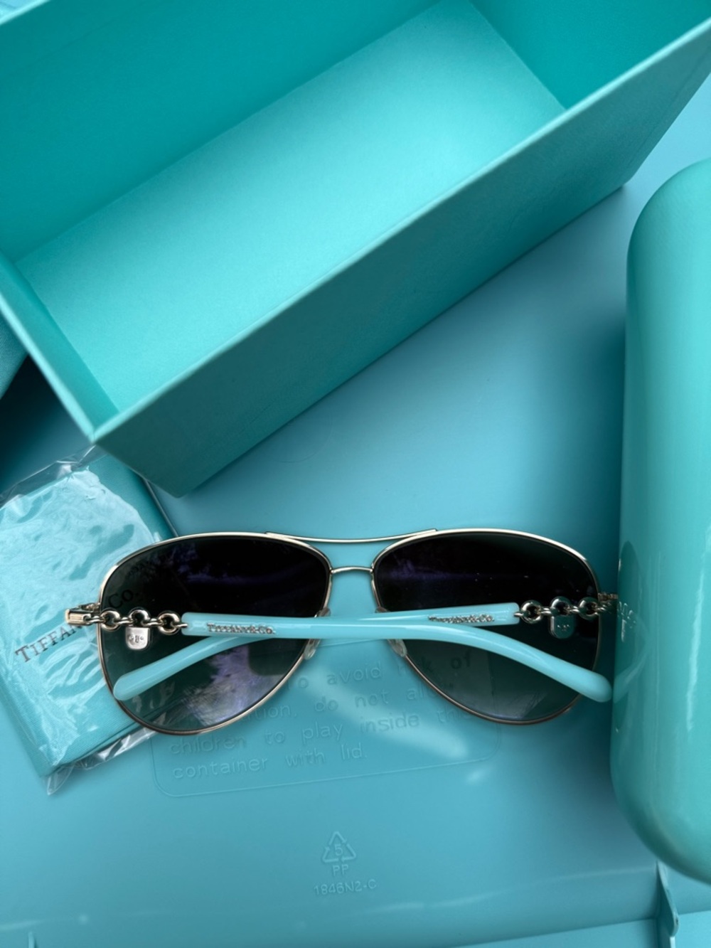 Vintage Lock Design Authentic Tiffany & Co. Blue Aviator Sunglasses. NIB